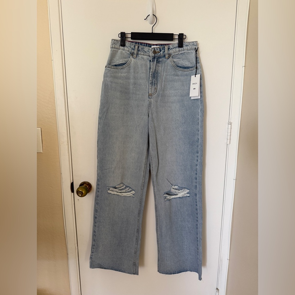 RVCA Light Blue Distressed Straight Leg Jeans